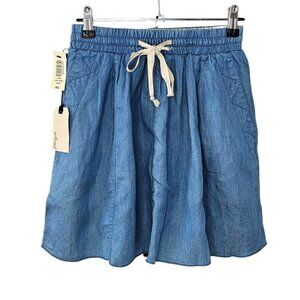 Aritzia Wilfred Light Denim Chambray Mini Skirt, Blue, Tie Waist, Pull On, XS